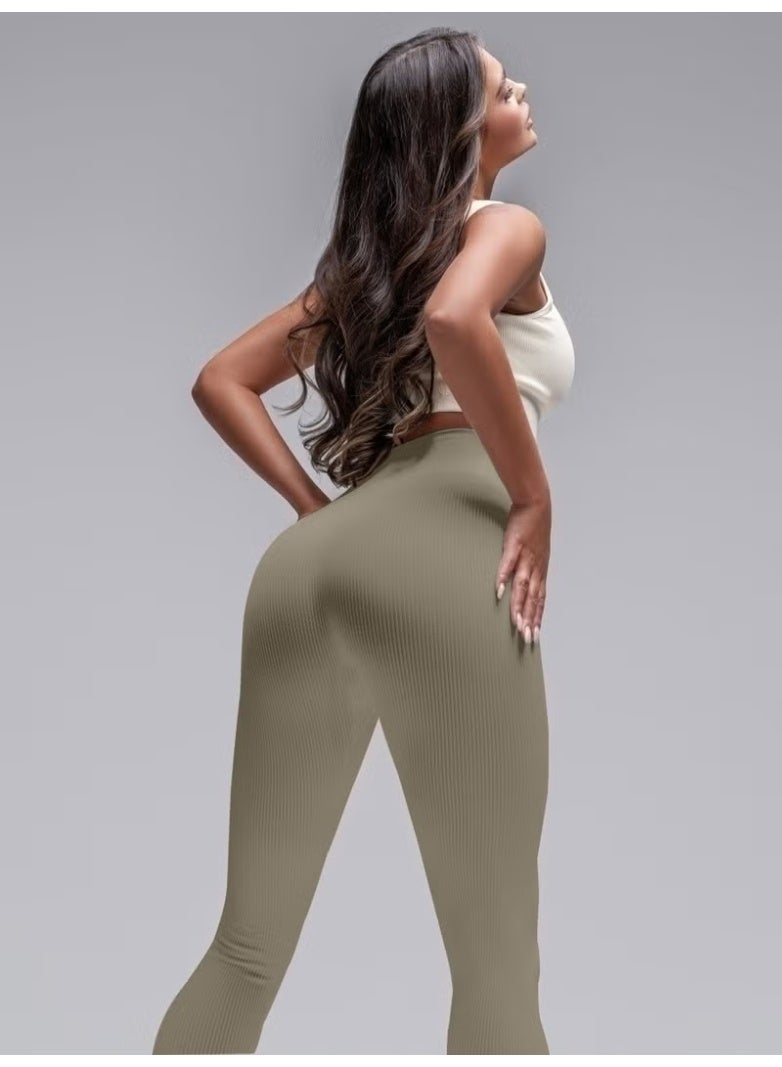 Mistirik Mystic Ribbed Leggings Seamless Compressor High Waist Camel Color - Image 5
